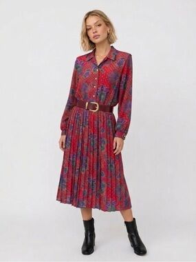 Vintage Lady Carol Petites of NY Boho Paisley Print Pleated Shirtdress - Size: 6